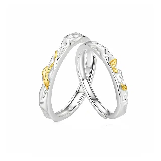 福柚 枯木逢春 轻奢小众设计感森系简约时尚精致百搭素圈开口可调节 铜 戒指 男女同款情侣款