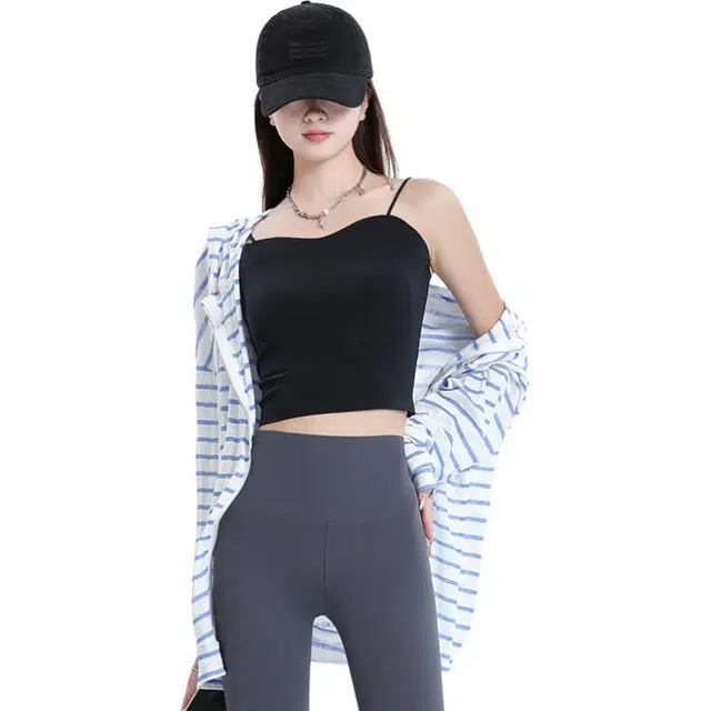 么宁 防紫外线冰丝轻肤无痕美背文胸一体式休闲可外穿内搭透气凉感防晒吊带背心 女款