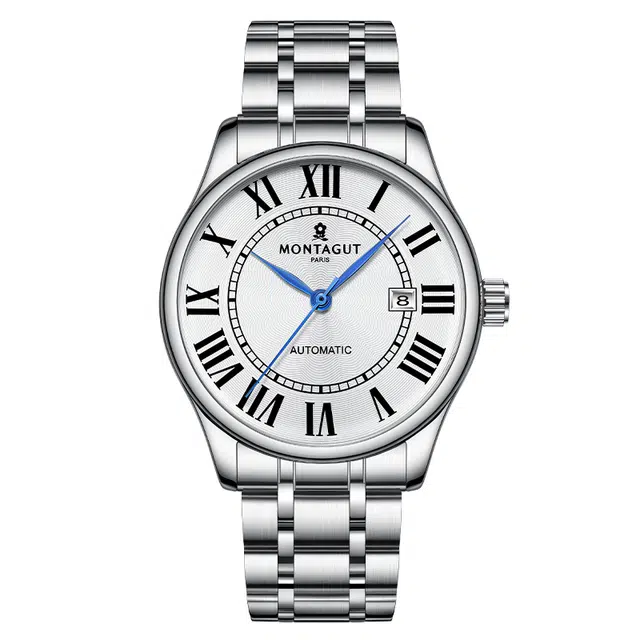 梦特娇 职场商务潮流时尚日常通勤百搭休闲 自动机械机芯 精钢表带 国表 男表 白色表盘