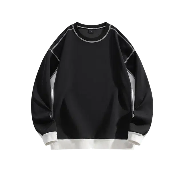 奇迹街区 日系圆领拼接潮牌街头宽松百搭打底上衣卫衣 男女同款