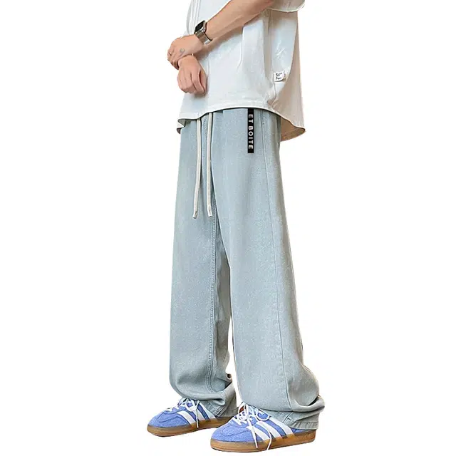 法文箱子 夏季百搭直筒宽松坠感阔腿拖地休闲长裤牛仔裤 男款