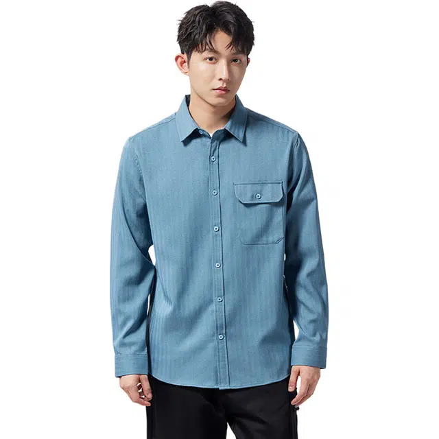 瑞梵帝斯 美式潮牌纯色轻薄透气宽松松弛感学生党学院风潮流运动休闲吸湿排汗抗皱易打理冰丝凉感翻领长袖男生衬衫 男款