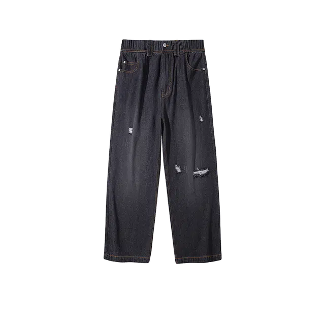 奇迹街区 美式街头做旧潮牌宽松潮流直筒百搭长裤牛仔裤 男女同款