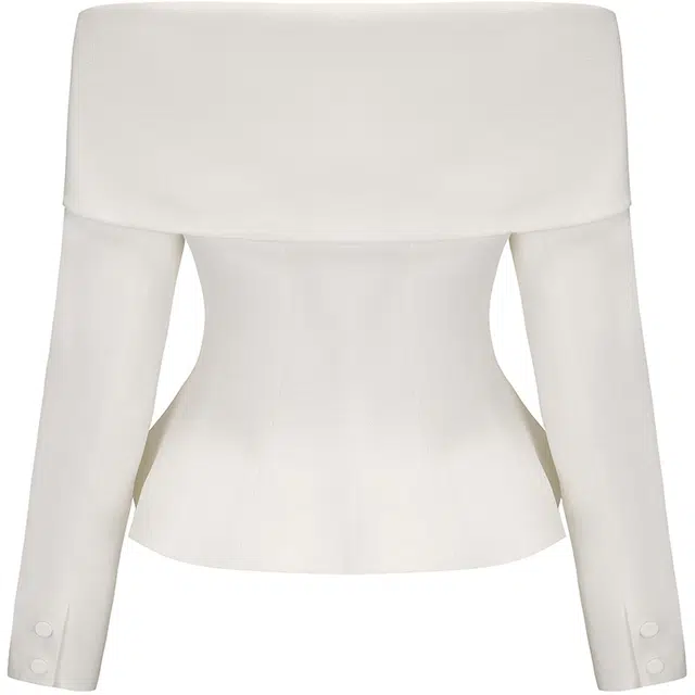 NANA JACQUELINE Off-Shoulder Rhinestone Button Top