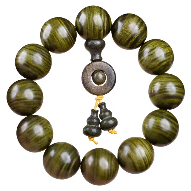 吉千年 【大满水波】新中式复古潮流风 好运 转运 招财进宝 金丝楠绿料 凝波翠影 楠木 手串 男女同款情侣款