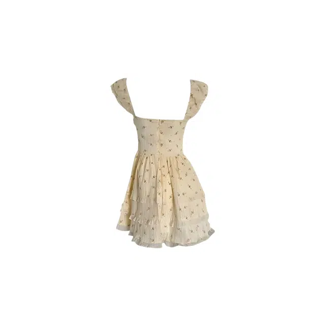 望莱仕 爆款甜美碎花方领系带夏季小飞袖小个子蛋糕显瘦气质高级感 短袖连衣裙 女款