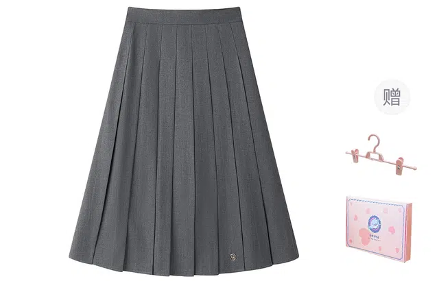 东鲸岁时记 学院风格雷系纯色中长款伯克利百褶裙休闲长裙 女款 灰色裙
