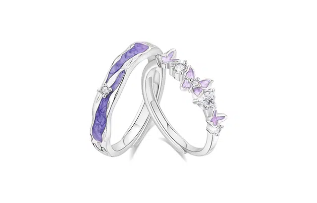 牧言 星光蝴蝶 气质温柔甜蜜浪漫小众设计高级感 九紫离火渐变紫色福蝶不规则肌理对戒可调节指环#好运 合金 戒指 男女同款情侣款