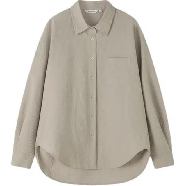 潞优野 美式复古通用宽松设计感舒适肌理压印外套女秋季衬衫 女款