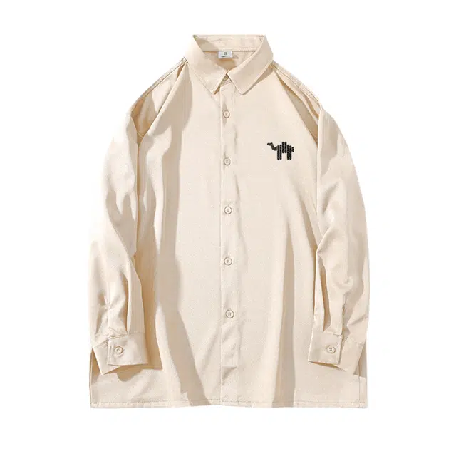 领航骆驼 美式复古高街痞帅简约纯色基础款冰丝凉感潮流柔软垂感休闲百搭薄款宽松落肩翻领长袖   衬衫  男女同款