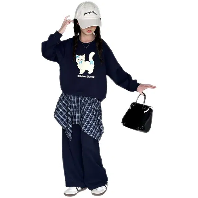 比比我休闲运动套装  女童春秋季小黄猫印花卫衣大童潮牌小孩衣服 小女孩长袖洋气时髦 舒适帅气轻便