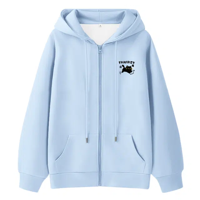 棉致 蝴蝶跳跳猫简约纯色牛奶丝复合抗皱无性别主义宽松落肩休闲卫衣 男女同款