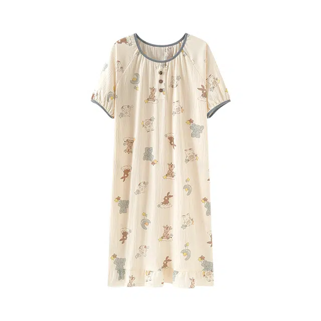 欧诗帛 睡衣夏季高颜值短袖可外穿卡通宽松亲肤可爱学生宿舍家居服睡裙 女款