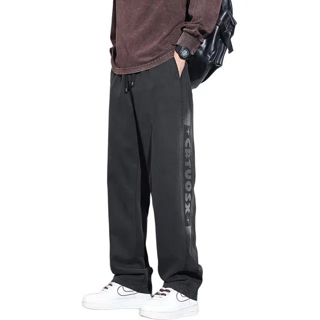 协协乐 春秋款宽松直筒秋季男士渐变印花设计感美式潮牌休闲运动阔腿百搭长裤牛仔裤 男款