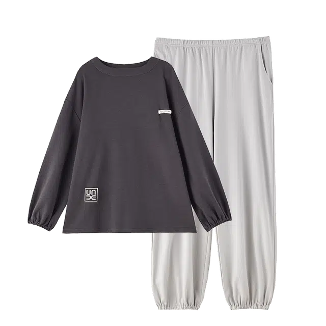 热妒 【防凸点】春秋季莫代尔长袖长裤套头带胸垫一体式家居服可外穿睡衣套装 女款