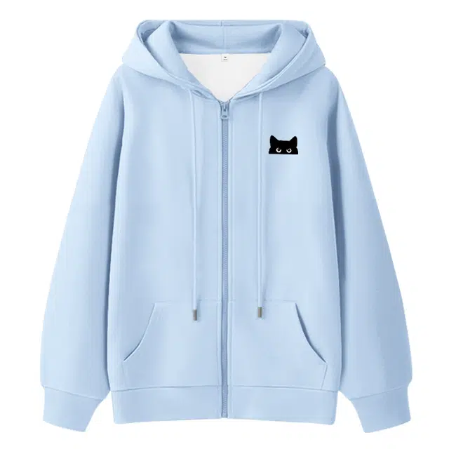 棉致 躲藏黑猫简约纯色牛奶丝复合抗皱无性别主义宽松落肩休闲卫衣 男女同款