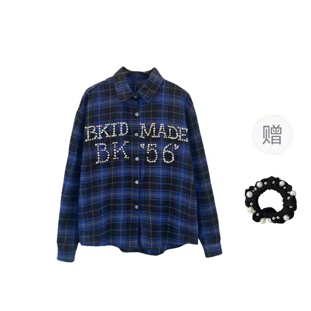 雾闪闪 美式复古钉珠格子男女情侣宽松 衬衫 女款