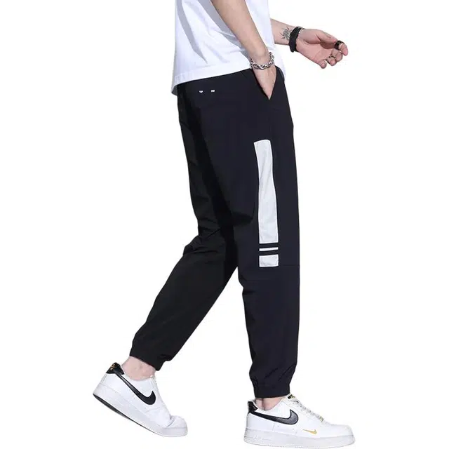 协协乐 冰丝夏季薄款凉感透气美式潮流设计感宽松束脚卫裤男生速干运动长裤休闲裤 男款