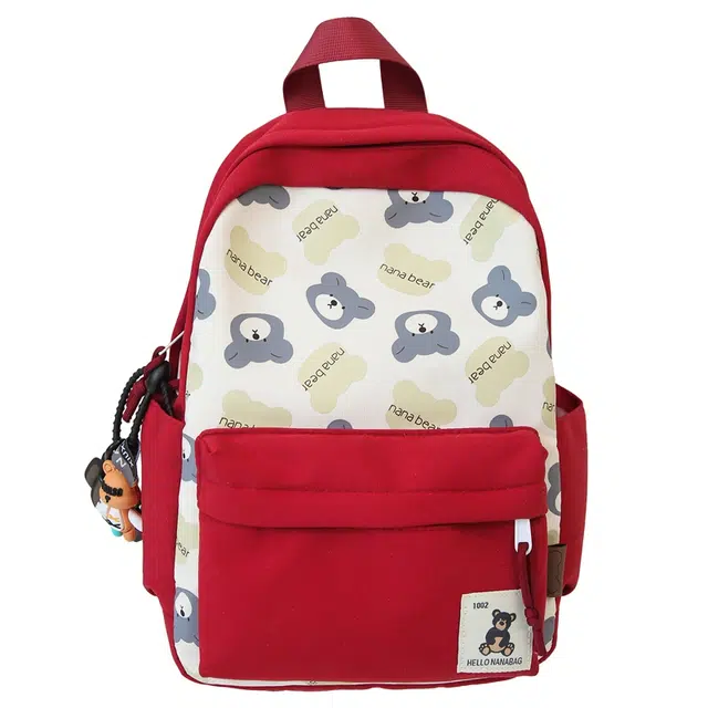 行途 卡通小熊印花校园风学生 尼龙 书包背包双肩包 女款 多色