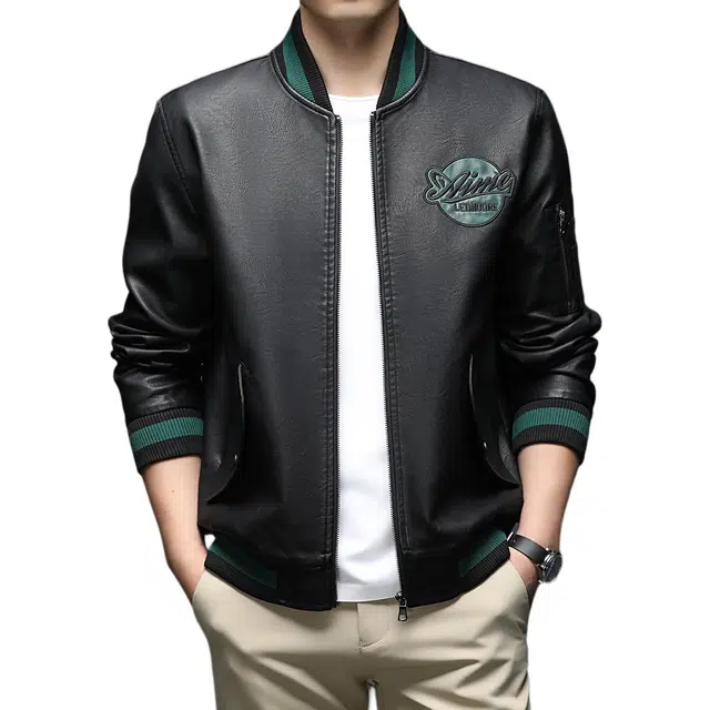 卡丹狄诺 复古美式潮流日常高街通勤立体刺绣时尚棒球领皮衣 男款