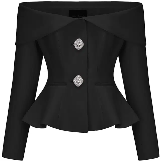 NANA JACQUELINE Off-Shoulder Rhinestone Button Top