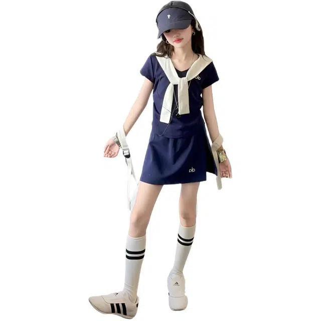 天才小熊休闲运动套装 女童春秋季亲子装披肩大童潮牌小孩衣服 小女孩长袖洋气时髦 舒适帅气轻便