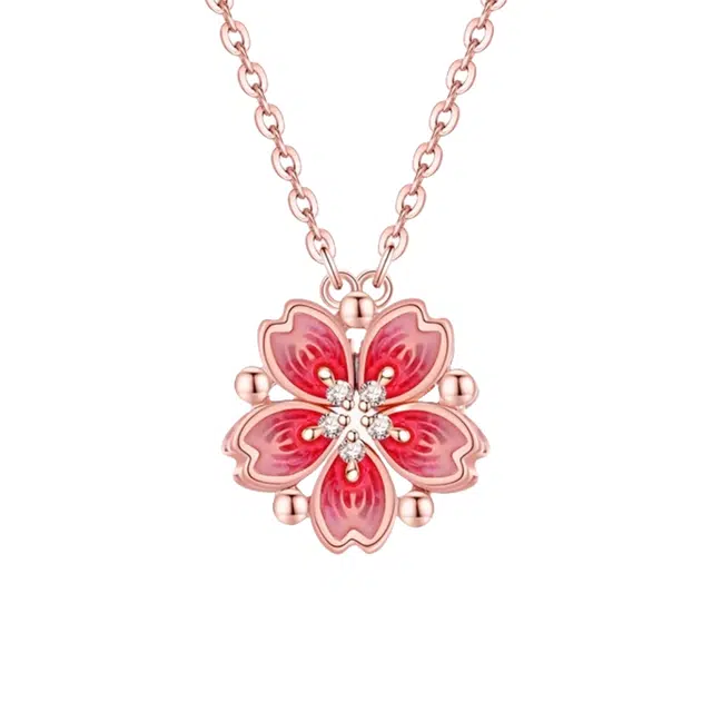 福柚 【 可定制 刻字 一款两戴】逃之夭夭 桃你喜欢  新中式国风桃花 温柔气质轻奢小众锁骨链 简约时尚百搭 礼盒#好运 合金 项链 女款