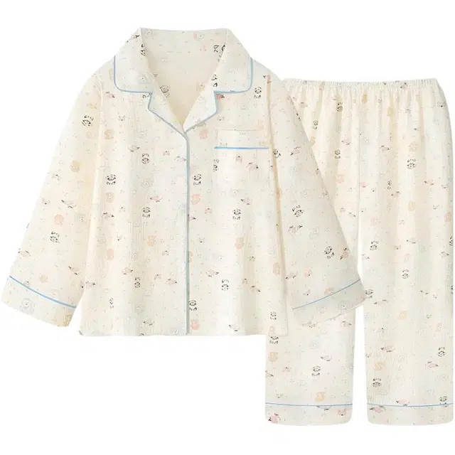 顶瓜瓜 夏季女透气简约休闲亲肤翻领家居服睡衣套装 女款