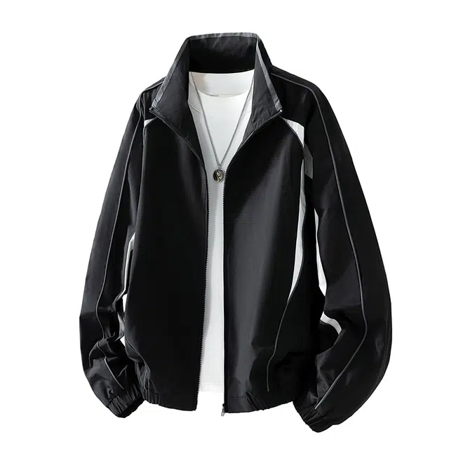 半空山 半空山美式复古高街明线拼接撞色高级设计感立领插肩袖时尚潮流飞行员夹克 男女同款