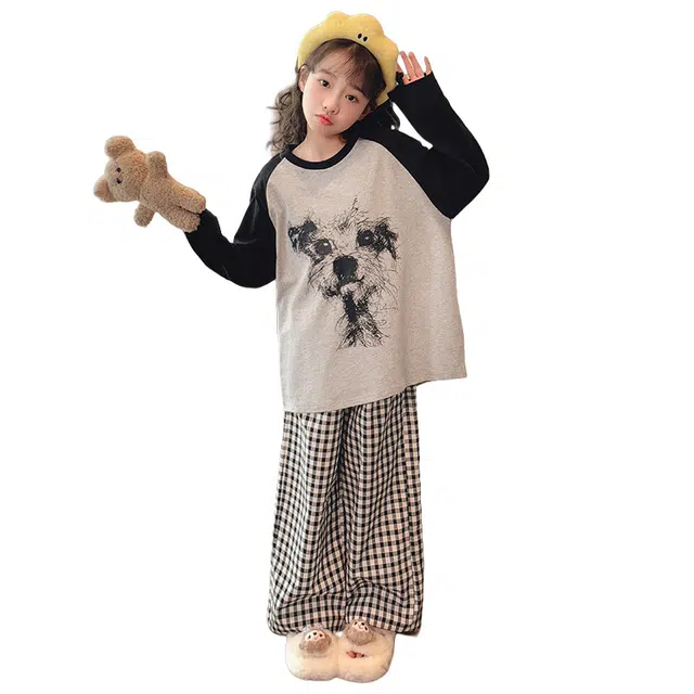 帕兰朵家居服套装 女童春秋长袖卡通可外穿慵懒休闲睡衣青少年