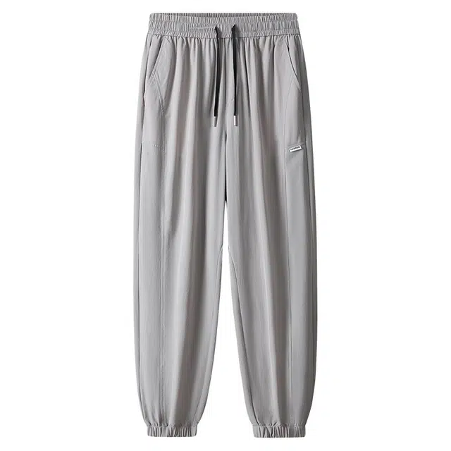 潮人榜 美式高街舒适百搭包边四面弹力冰丝九分裤潮牌宽松阔腿运动束脚休闲裤 男款