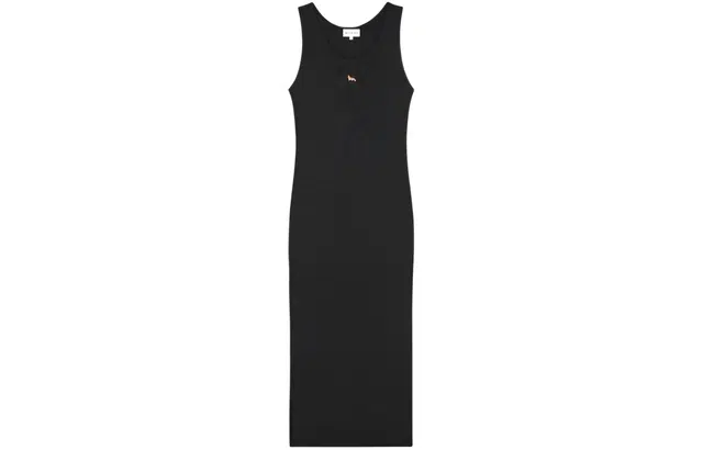 Maison Kitsune Ribbed Long Slip Dress Black