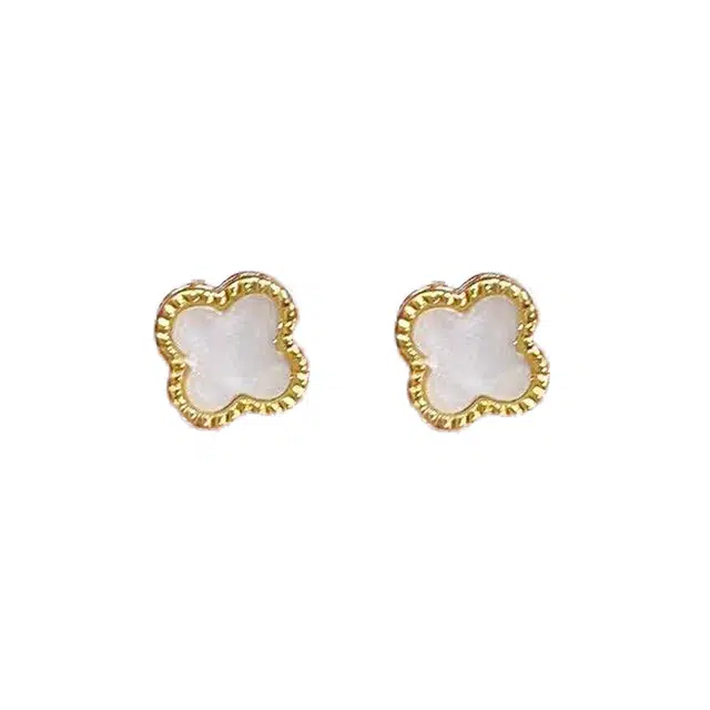 澜耀 幸韵银叶  银色四叶草 时尚气质轻奢小众高级感百搭 合金 耳钉 女款