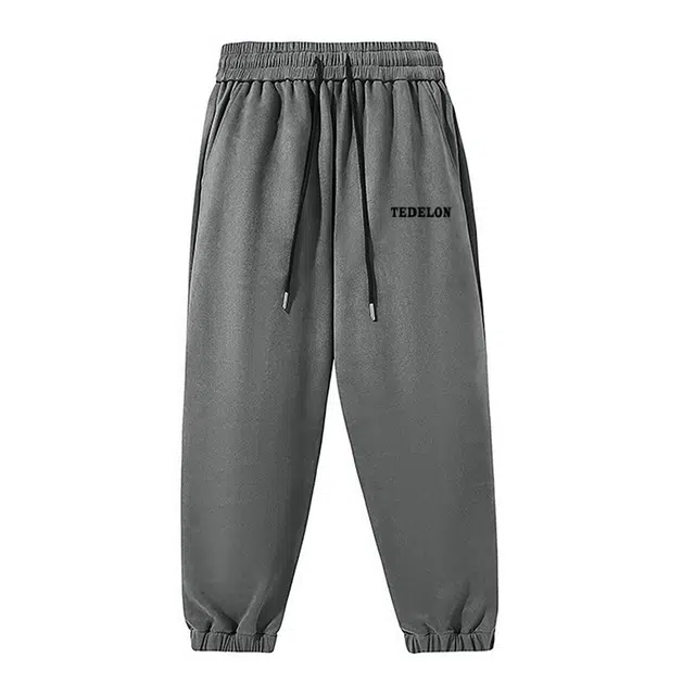 太子龍 美式复古舒适简约纯色透气百搭宽松系带束脚青少年休闲裤 男款