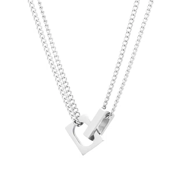 福柚 【免费刻字】原创小众方扣 方块相扣 双层古巴链 环环相扣高级感嘻哈风格街头时尚潮流锁骨链 钛钢 项链 男女同款情侣款