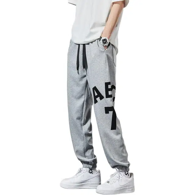 潮人榜 美式高街字母印花设计感百搭潮牌薄款运动冰丝帅气潮流韩版宽松裤子休闲裤 男款
