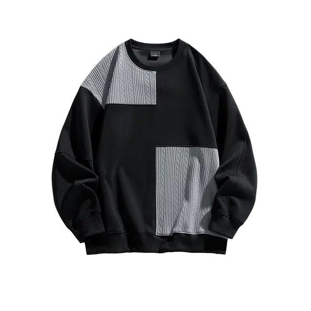 奇迹街区 日系拼接圆领潮牌街头宽松百搭打底上衣卫衣 男女同款