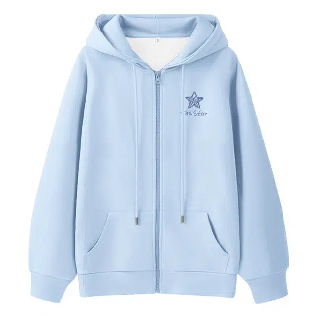 棉致 线条蓝星简约纯色牛奶丝复合抗皱无性别主义宽松落肩休闲卫衣 男女同款