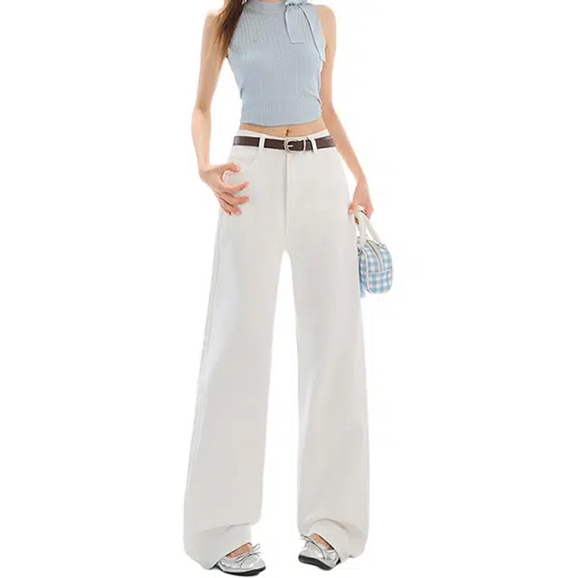 如续 小个子窄版阔腿裤女高腰收腹显瘦宽松拖地裤九分常规加长牛仔裤 女款