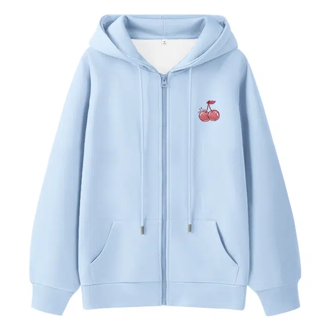 棉致 水彩粉樱桃简约纯色牛奶丝复合抗皱无性别主义宽松落肩休闲卫衣 男女同款