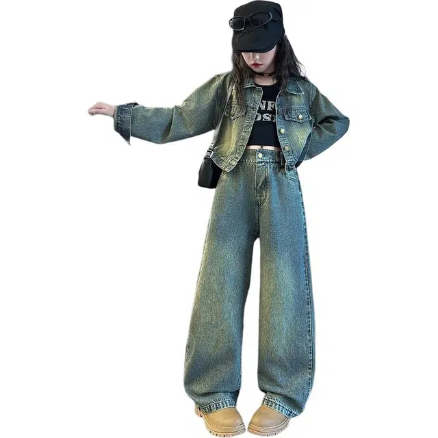 帕兰朵休闲运动套装 潮流时尚百搭复古美式牛仔两件套 青少年