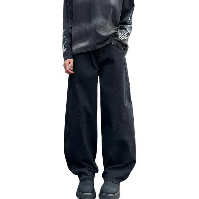 佐菲利 美式弯刀潮流大码宽松阔腿裤解构拼接直筒休闲长裤子牛仔裤 男女同款