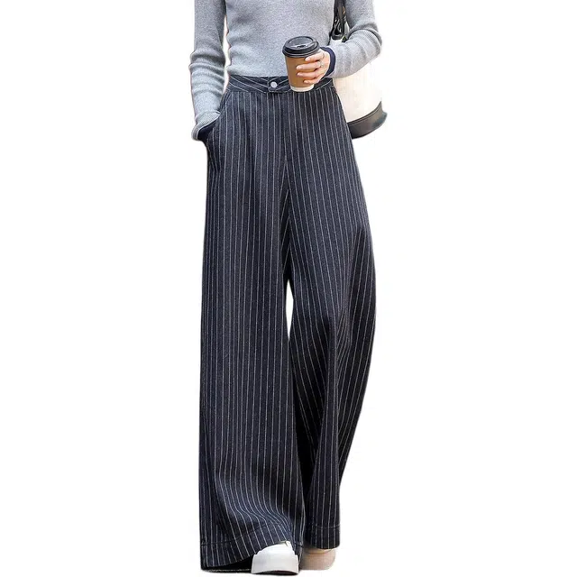 【dme】 秋季通勤高腰复古条纹直筒藏肉气质宽松百搭垂感显瘦舒适休闲裤 女款