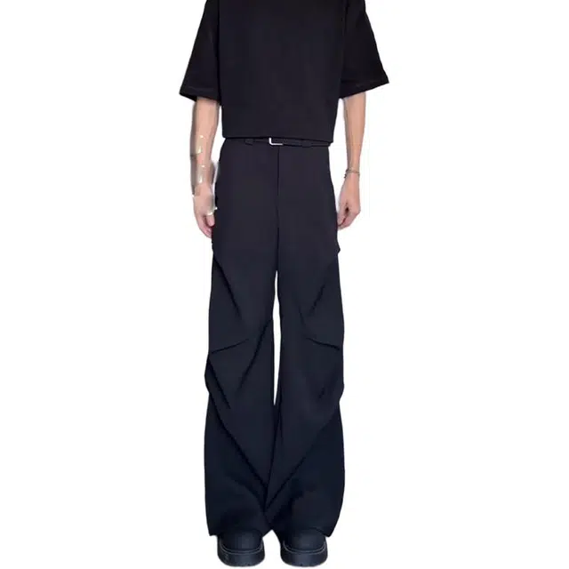 黑马漫画 褶皱微喇裤男夏季垂坠感高级感休闲裤 男女同款