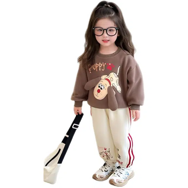 比比我休闲运动套装  女童夏季立体小狗卫衣大童潮牌小孩衣服 小女孩长袖洋气时髦 舒适帅气轻便