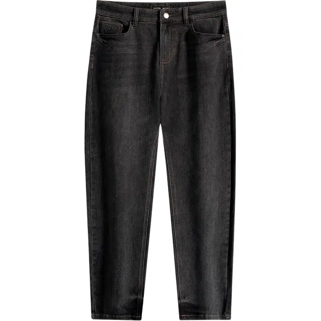 与狼共舞 羊毛天丝时尚褶皱水洗柔软弹力耐磨舒适直筒长裤牛仔裤 男款