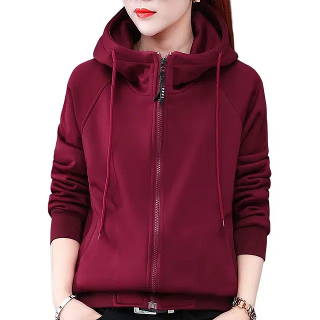 缪斯的诱惑 秋冬高品质经典日常穿搭美式重磅时尚潮流纯色宽松简约运动休闲百搭舒适柔软显瘦短款连帽开衫卫衣拉链长袖外套棒球服 女款