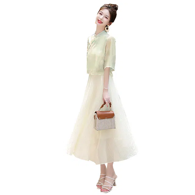 沐晓欣 新中式女装成人汉服改良版旗袍裙女夏季国风裙子裙装套装 女款