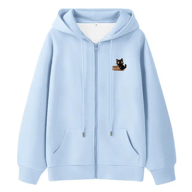 棉致 笔刷黑猫简约纯色牛奶丝复合抗皱无性别主义宽松落肩休闲卫衣 男女同款