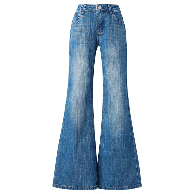 如续 如续重工竹节纹超级美式低腰阔腿微喇裤牛仔裤 女款